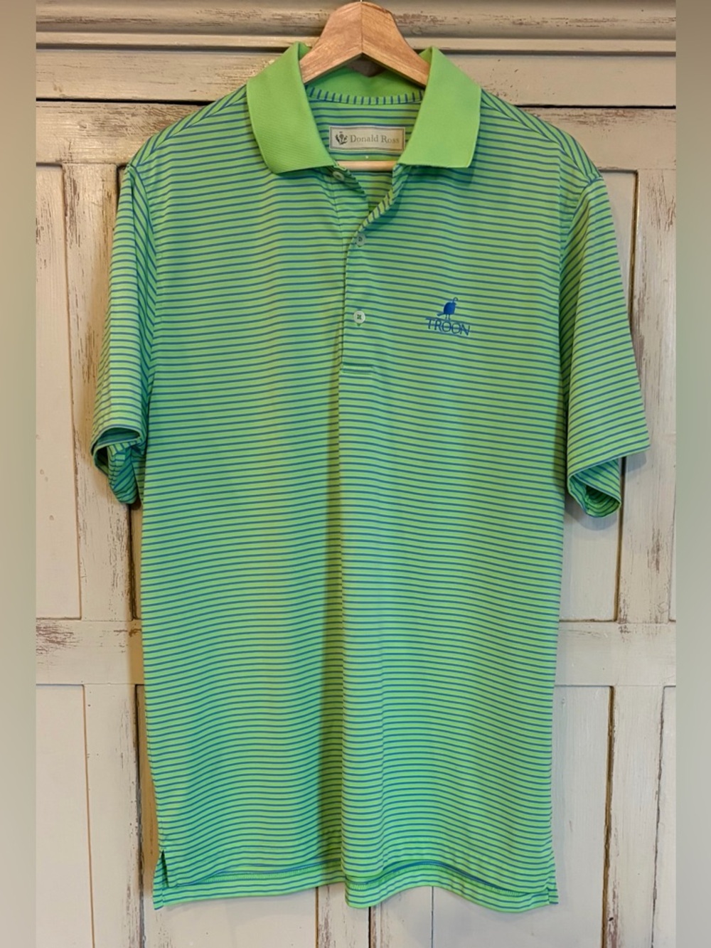 Donald Ross Golf Polo Embroidered Troon Logo Size Medium Green Striped